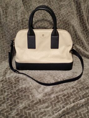 KATE SPADE Two-Tone Cream and Black Dome Satchel with Shoulder Strap